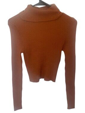 Womens Ribbed Rust Brown Cropped Turtleneck Sweater Size Boho Hippie